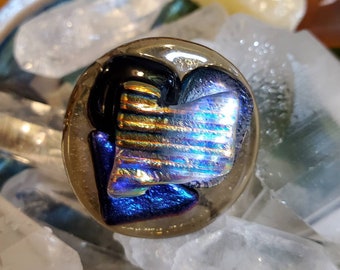 MANY SHADES of  DICHROIC fused glass ring (adjustable)