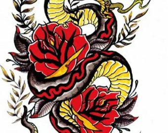 SNAKE AND FLOWERS #2 temporary tattoo  (new)