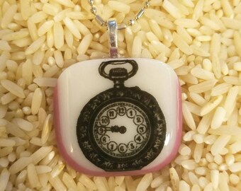 TICK TOCK time fused glass clock pendant (small and cute)