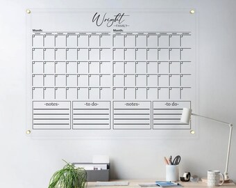 Gepersonaliseerde familieplanner Droog wissen maandelijks acrylbord - Gepersonaliseerde familiekalender - Maandkalender 2024 - Acryl maandelijkse planner