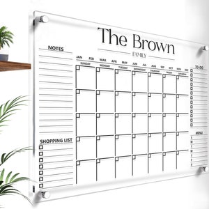 Family Planner Dry Erase Acrylic Board Personalized Family Calendar 2024 Mounthly Calendar Acrylic Monthly Planner image 1