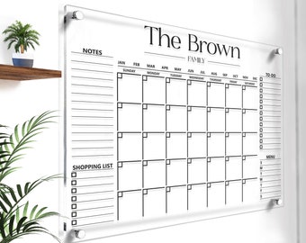 Family Planner Dry Wis Acrylbord - Gepersonaliseerde Familiekalender - 2024 Mounthly Kalender - Acryl Maandelijkse Planner