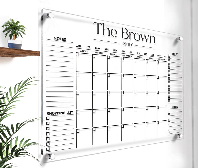Family Planner Dry Erase Acrylic Board Personalized Family Calendar 2024 Mounthly Calendar Acrylic Monthly Planner image 1