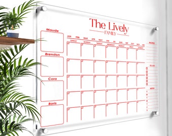 Family Planner Acrylic Dry Erase Board - 2024 Calendar - Personalized 3D Monthly Dry Erase Board - Wall Calendar With Marker