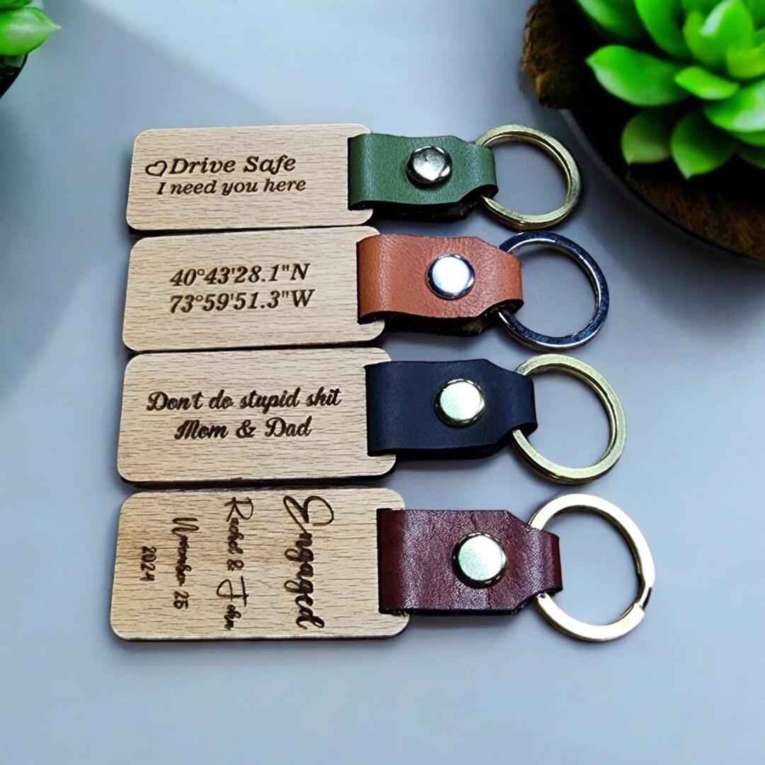 Personalized Wooden Keychain, Custom Name Engraving Key Fob, Wooden ...