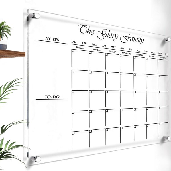 Personalized Planner Acrylic Wall Calendar - PlexiGlass Dry Erase Board - Acrylic 2024 Monthly and Weekly Calendar