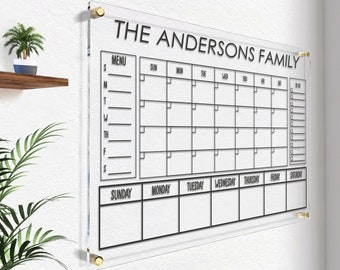 Family Planner Acrylic Dry Erase Board - 2024 Mounthly Calendar - Personalized Dry Erase Board - Acrylic Monthly Planner - Wall Organizer