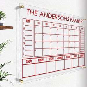 Family Planner Mounthly Dry Erase Board 2024 Acrylic Calendar Personalized Family Dry Erase Board Monthly Planner image 2