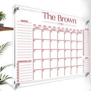 Family Planner Dry Erase Acrylic Board Personalized Family Calendar 2024 Mounthly Calendar Acrylic Monthly Planner image 2