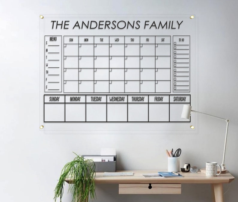 Family Planner Mounthly Dry Erase Board 2024 Acrylic Calendar Personalized Family Dry Erase Board Monthly Planner image 1