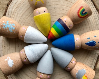 Waldorf weather gnomes, Montessori materials, weather learning for children, weather figures, seasonal table, morning circle, kindergarten
