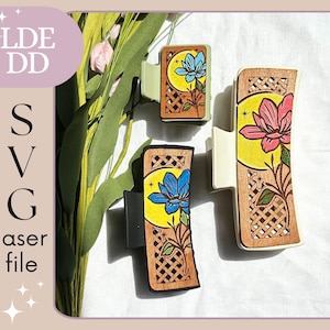 SVG Hair Clip File Rattan Moon & Flower Design Laser Cut File Wood Design Gift For Her Hair Accessories Digital Download