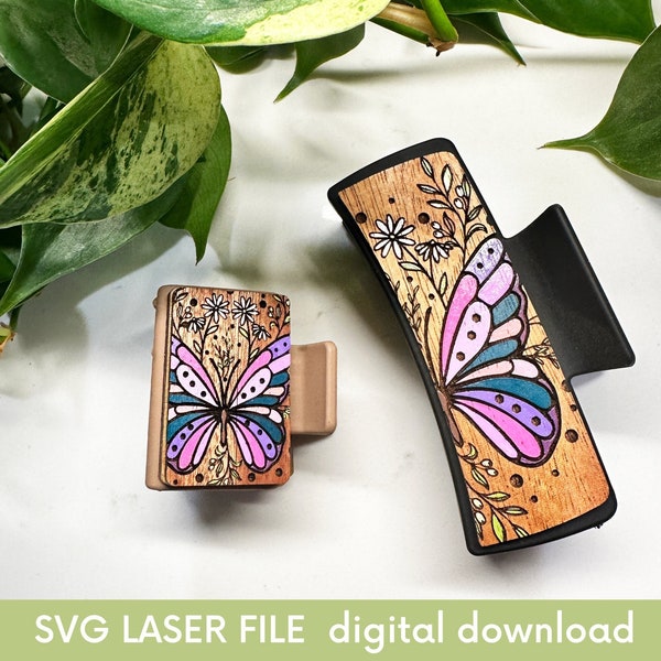 SVG Butterfly hair clip design | Laser Cut File | Wood Gift | Hair Accessory