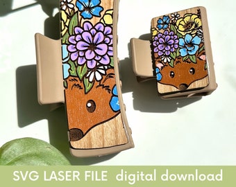 SVG Flower Hedgehog hair clip design | Laser Cut File | Wood Gift | Hair Accessory