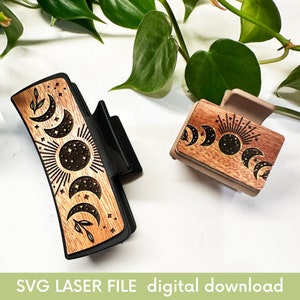 SVG Moon Phases hair clip design | Laser Cut File | Wood Gift | Hair Accessory