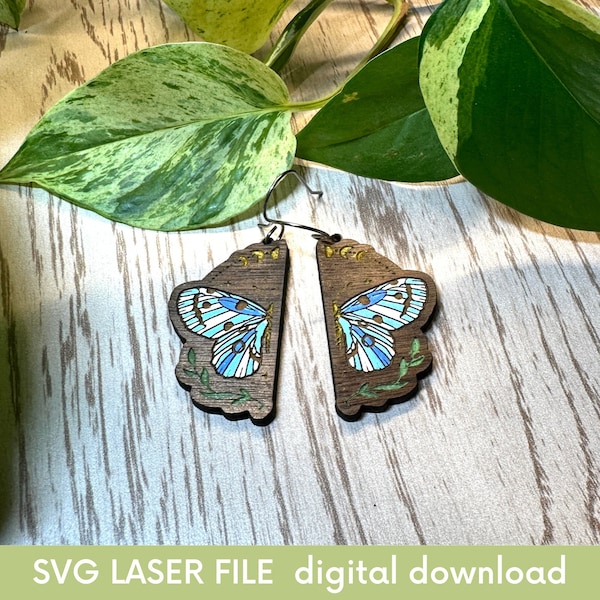 SVG File | Lunar Butterfly earring design | Laser Cut File | Wood Gift | Jewelry