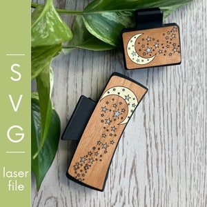 SVG Starry Moon-haarclipontwerp | Lasergesneden bestand | Houtcadeau | Haaraccessoire