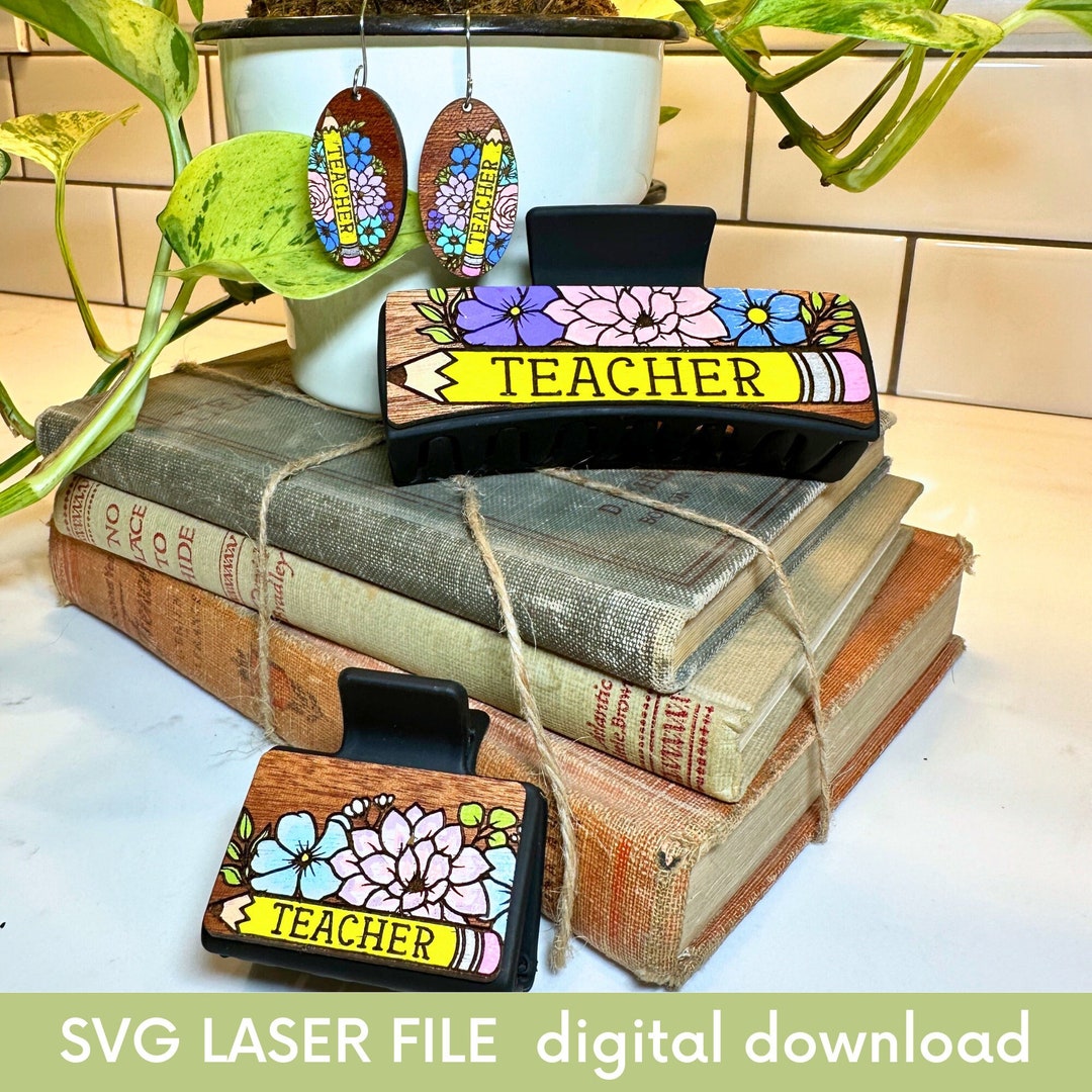 SVG | Teacher Pencil Bundle | Laser Cut File | Wood Gift for Her | Hair ...
