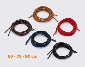 Cordones redondos encerados de 2 mm / 60 / 75 / 90 cm / Negro, Rojo, Marrón, Azul Oscuro