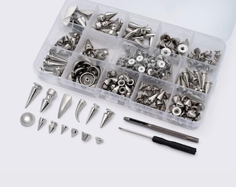 Decorative Hardware Set Nickel Installation Tool / 13 options / Spikes / Bag Legs / Leathercraft Handmade