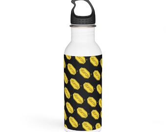 Vibram Yellow Caution Tape Pattern Stainless Steel Water Bottle | Black Safety Stripes