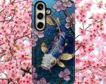 Golden Koi Stained Glass with cherry blossoms Phone Case iPhone 17, 16, 15, Pro Max Samsung Galaxy S25, S24, ,S23, Google Pixel 9, 8