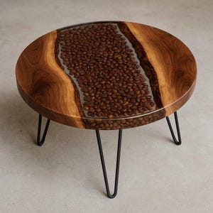 Custom unique round coffee table made of cafe walnut and epoxy resin,  epoxy table, resin art, wood coffee table, gift for house.
