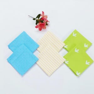 Set of 6 / Small handkerchiefs in 100% cotton fabric, washable and reusable - zero waste - French artisanal manufacture