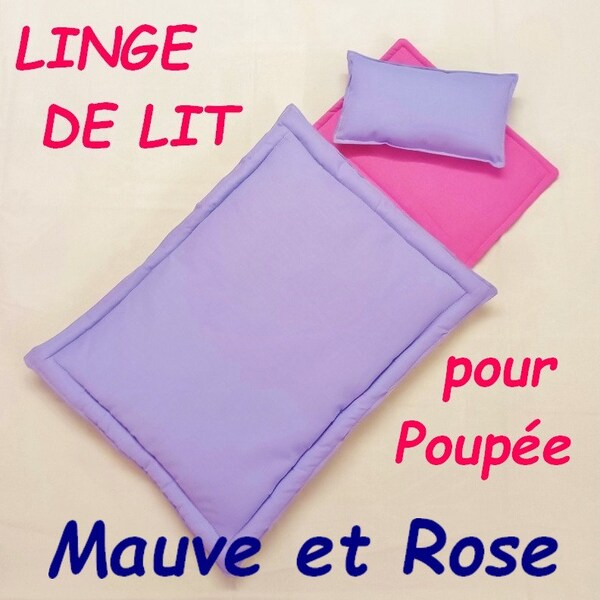 Linge de Lit pour Poupée GOKY ravissante Parure 3 pièces comprenant la Couette l' Oreiller et le Matelas 100 % Coton 9 Coloris au choix