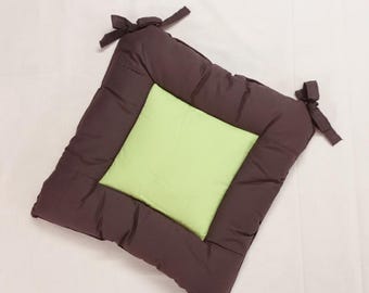 Set van 4 / Stoelkussen met strikjes voor keukenstoel, zitkussen, stoelbekleding, stoelhoes / Chocolade-appelgroen