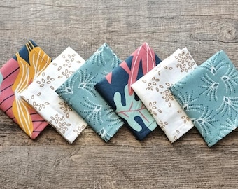 Set of 6 / Small fabric handkerchiefs, 100% cotton, washable and reusable - zero waste - Handmade in France