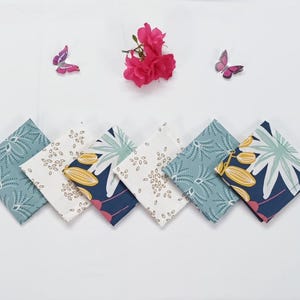 Set of 6 / Small handkerchiefs in 100% cotton fabric, washable and reusable - zero waste - French artisanal manufacture