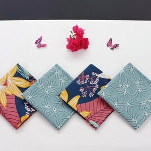 Set of 4 / Large handkerchief in 100% cotton fabric, washable and reusable - zero waste - French artisanal manufacture