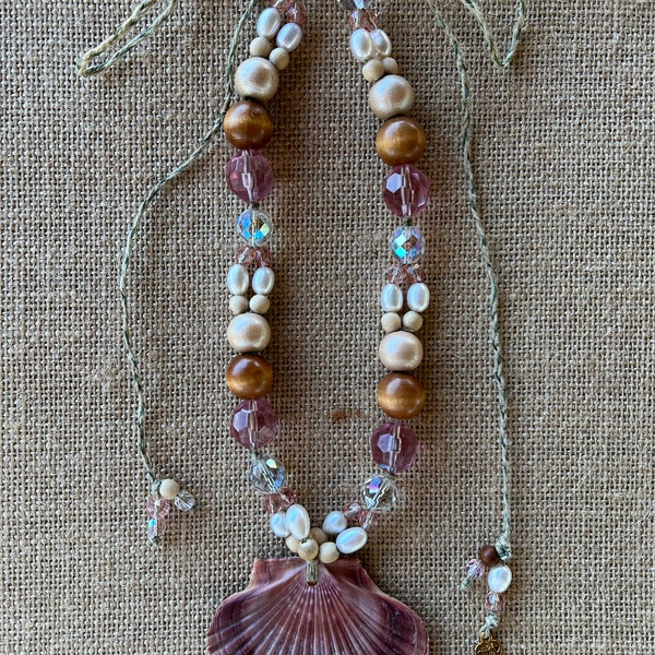 K Bella handmade Couture hemp boHo chic shell mermaid necklace