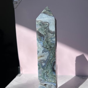 Stunning Druzy Moss Agate Tower - E