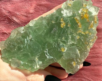 Stunning Large Green Fluorite with Barite, includes Display Stand
