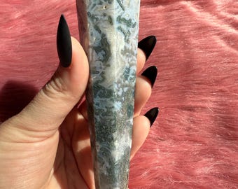 Stunning High Quality Blue Green Moss Agate Wand