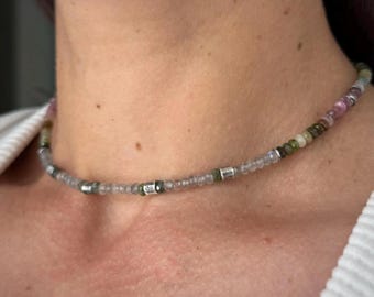 Collier en labradorite et tourmaline