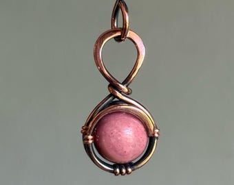 Rhodonite Pendant – Dainty Copper Necklace