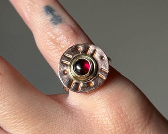 Bague en grenat – Bague en laiton et cuivre, taille 4,5–5