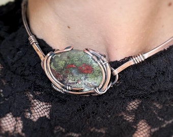 Collier ras-de-cou en agate mousse – Collier en cuivre avec pendentif unique