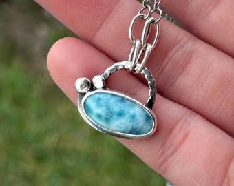Pendentif en larimar | Collier fait main en argent sterling