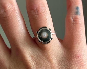 Bague en jaspe océan – Bague en argent sterling, taille 6,5