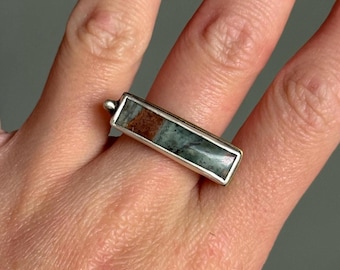 Bague Prudent Man Jasper – Bague géométrique en argent et laiton, taille 8