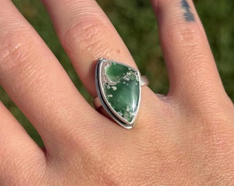 Bague Lucin Variscite – Bague géométrique en argent sterling, taille 6,5