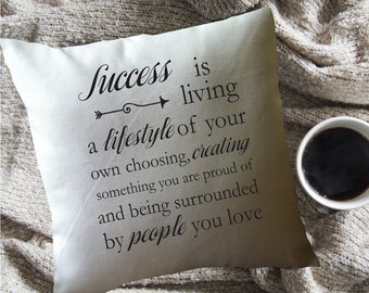 Success quote decorative throw pillow cover, graduation gift