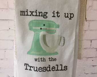 Personalized tea towel, kitchen mixer, wedding gift, bridal shower gift, housewarming, gift for mom