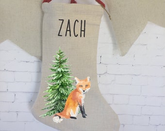 personalized christmas stocking, nordic woodland christmas stocking, fox stocking, coordinating stockings, family stockings