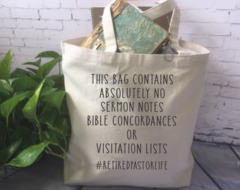 retired pastor gift/ retired pastor tote bag/ unique retirement gift for pastor