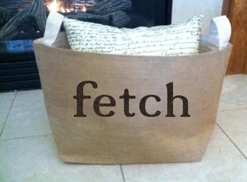 FETCH Lined Burlap Dog Toy Basket Burlap Storage Tote Etsy